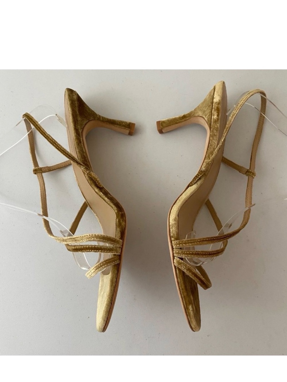 Reformation Gold Velvet Strappy Heels - Picture 5 of 6